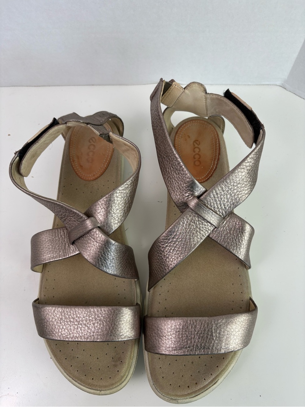 Ecco Metallic Rose Gold Crisscross Sandals